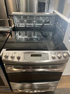 Refurbished GE 30-inch stove model PCS968SR1SS in stainless steel at SMS Appliances